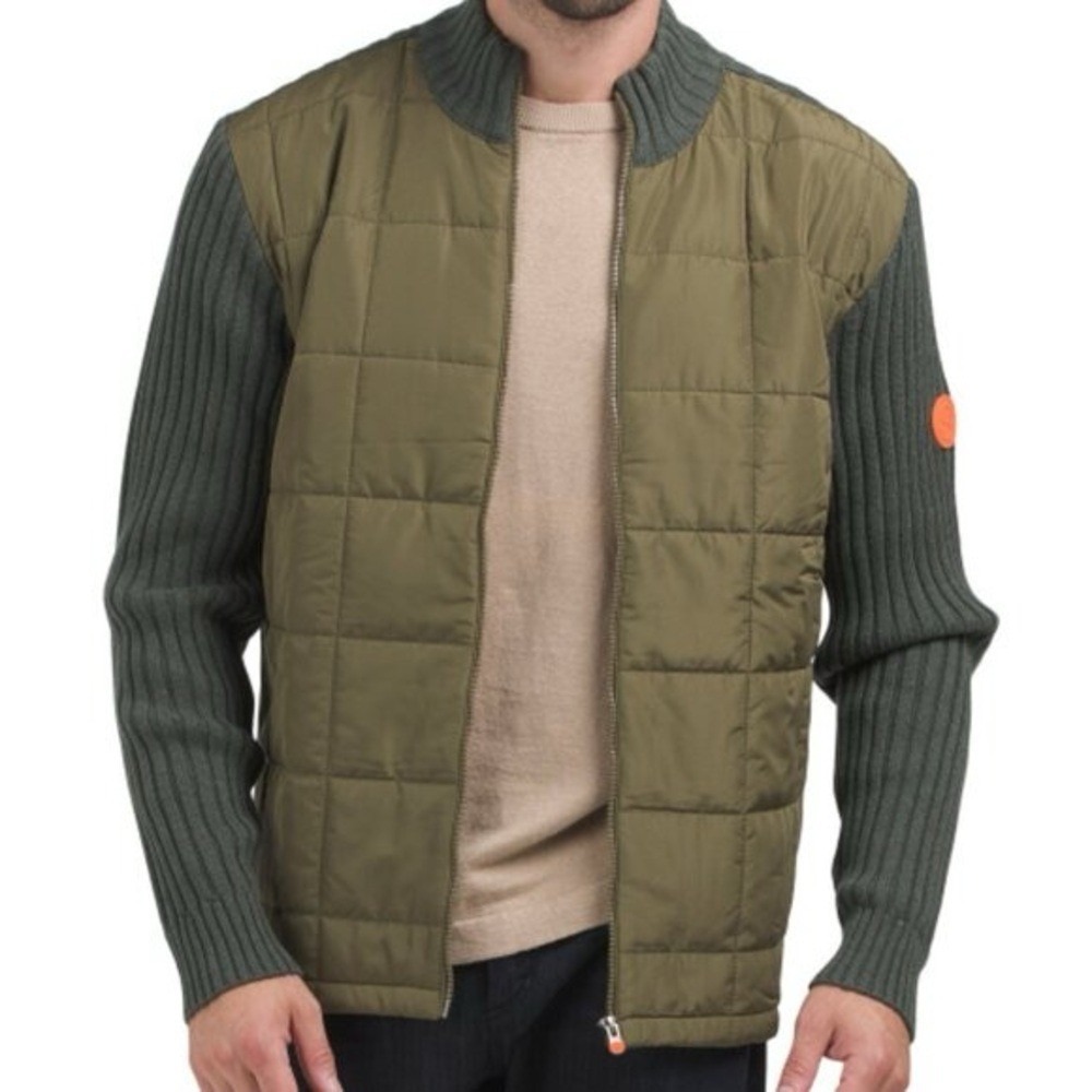 SWIMS Men's Ramberg Full Zip Quilted Sweater Jacket Olive Green Size Medium